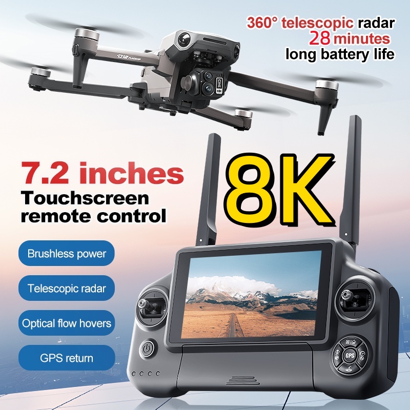 Drone Camera Night Vision - 8K 3軸ジンバルブラシレス7.2インチタッチスクリーンFPVリモートコントロールクアッドコプター5KM障害物回避エアドロップGPSリターンRCドローン