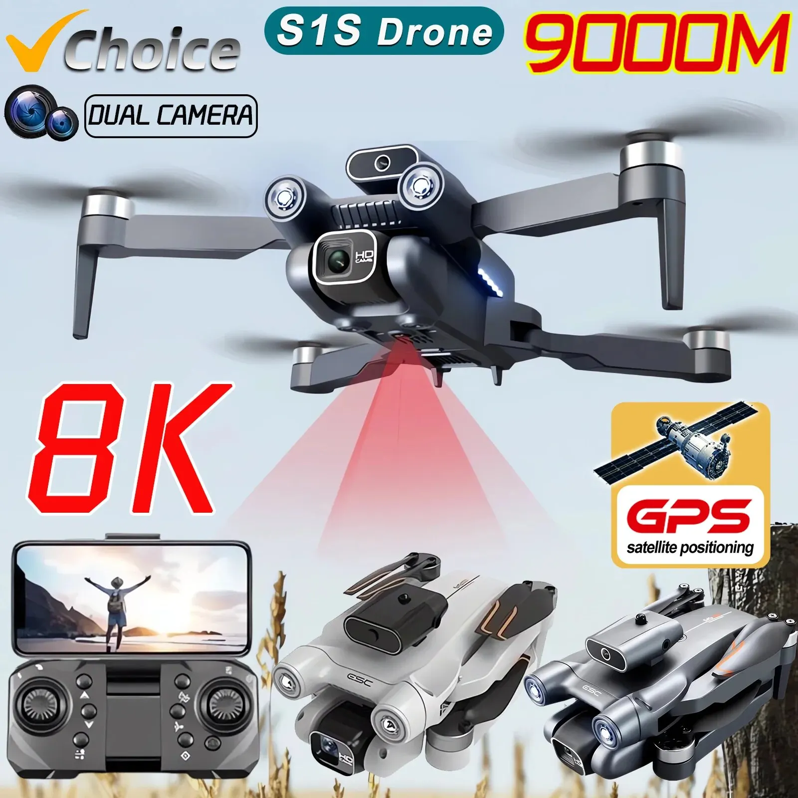 Drone Camera Mount - プロのブラシレスモーター付きドローン,GPS付きクワッドコプター,折りたたみ式HDデュアルカメラ,s1s,5g,8k,新品