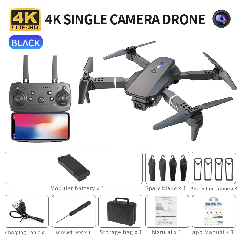 Drone Camera Night Vision - E88 Proインテリジェント折りたたみドローンは、シングル/デュアルカメラ切り替え、4K画質+広角撮影、WiFiダイレクトリアルタイムをサポートしています。