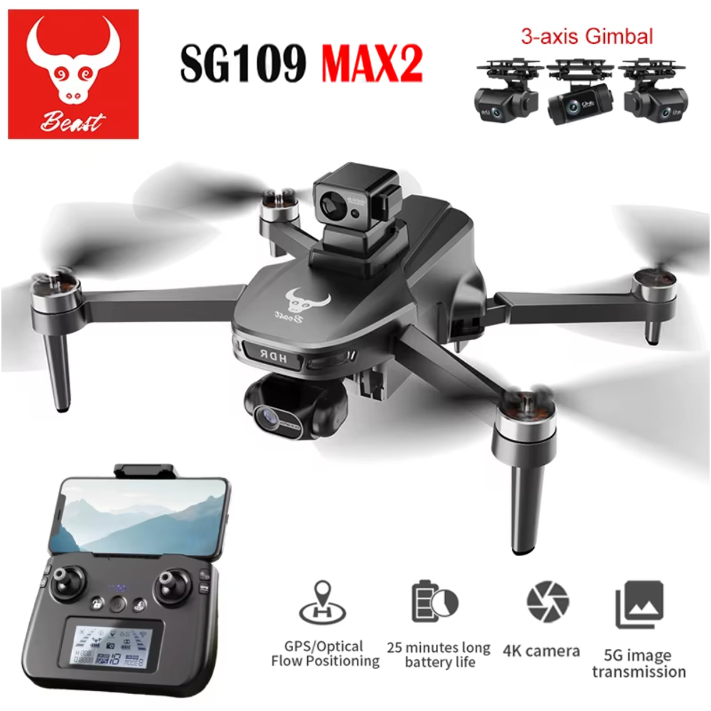 Drone Camera Professional - プロフェッショナルドローンsg109max2 fpv,8kカメラ,3軸ジンバル,4kmブラシレス,GPSクワッドコプター,障害物回避,rc
